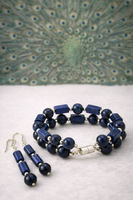 Dabīgo pērļu rotu komplekts "Pāva Elegance"